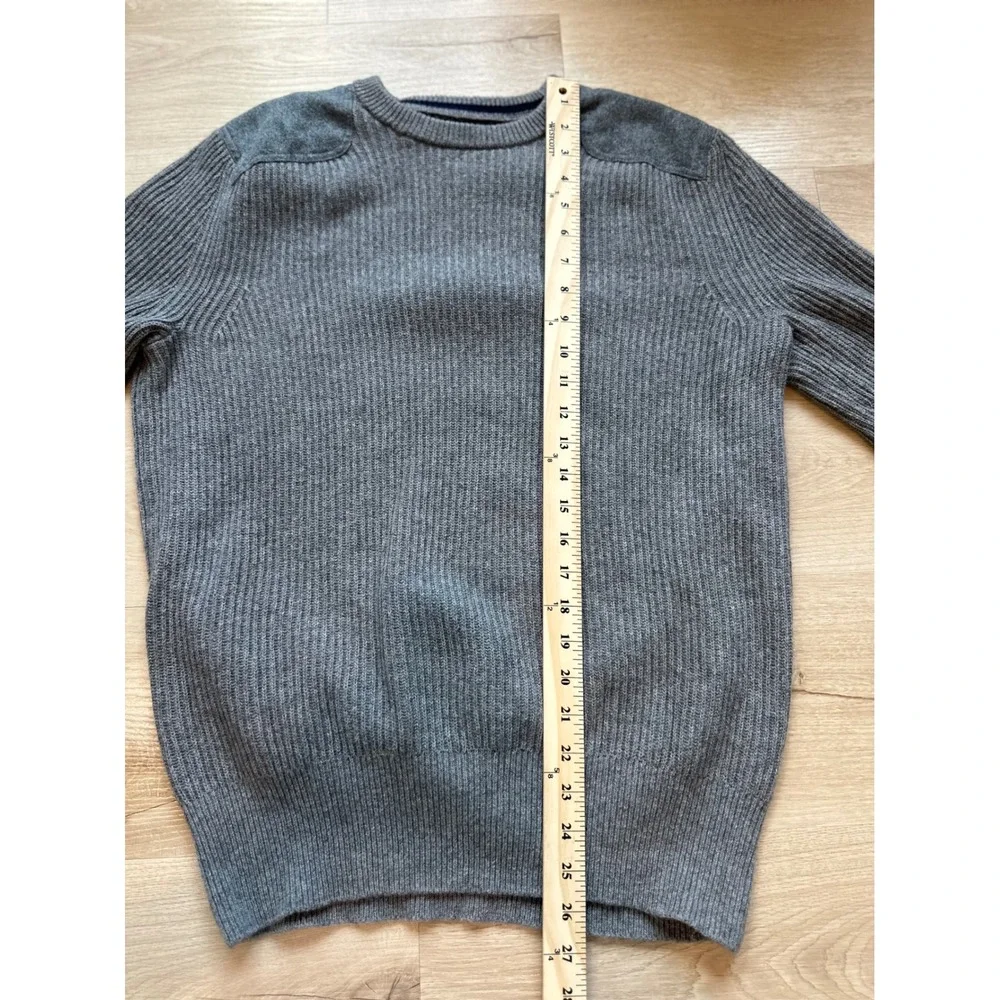 Banana Republic Men's M Gray Wool Blend Ribbed Elbow Patch Crewneck Sweater